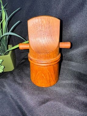 Vintage Dansk teak wood flat top pepper grinder and salt shaker